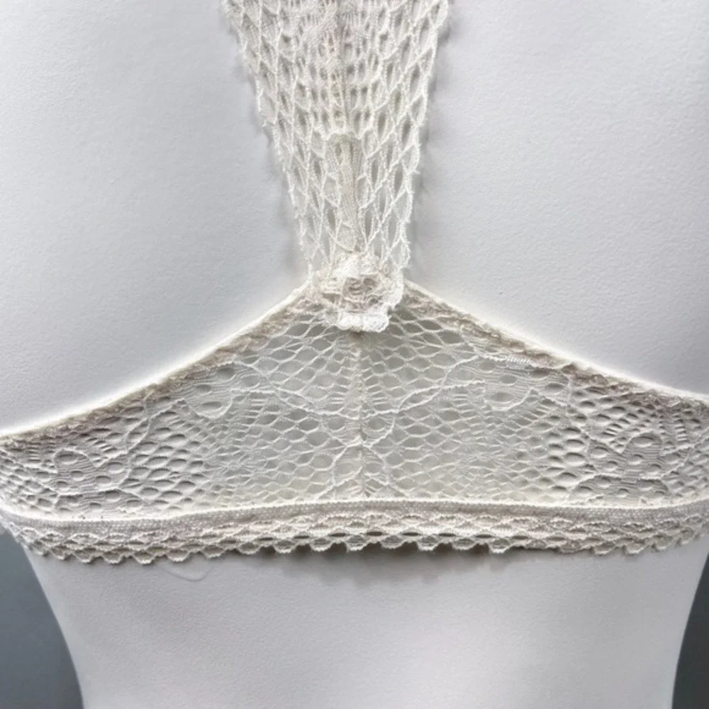 Victorias Secret Lace Trim Bralette Ivory White Size XS Racerback Crochet Halter